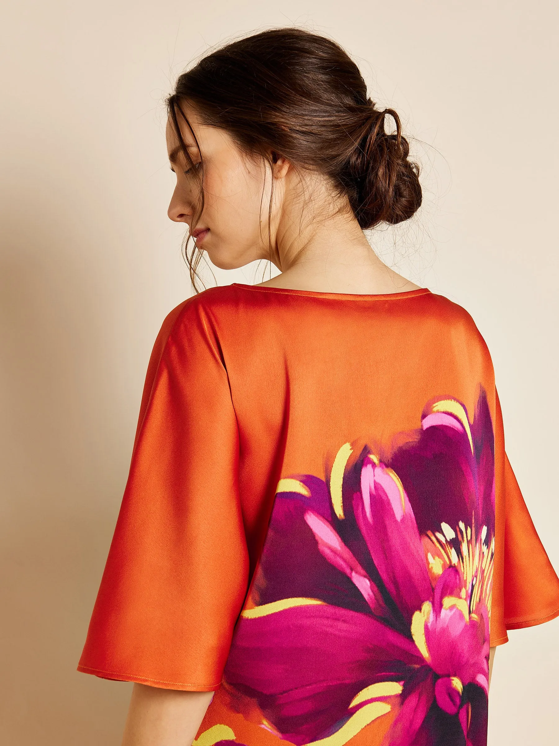 GWD Tropicana Orange Floral Printed Satin Kaftan sold by George W. Davies product image thumbnail 4