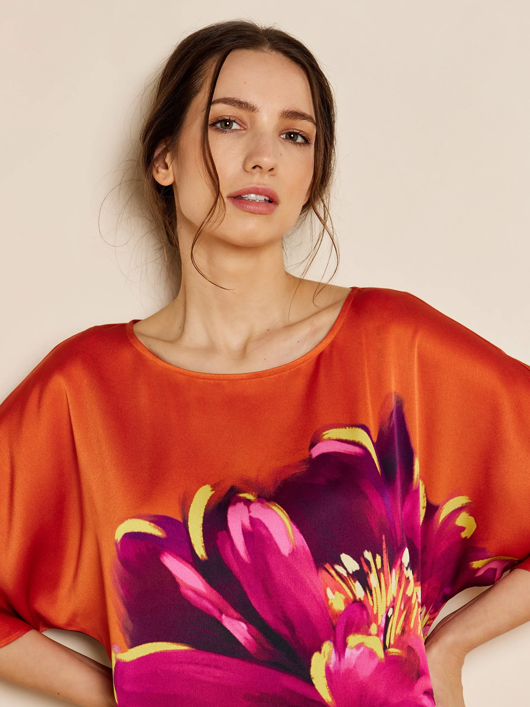 GWD Tropicana Orange Floral Printed Satin Kaftan sold by George W. Davies product image thumbnail 2