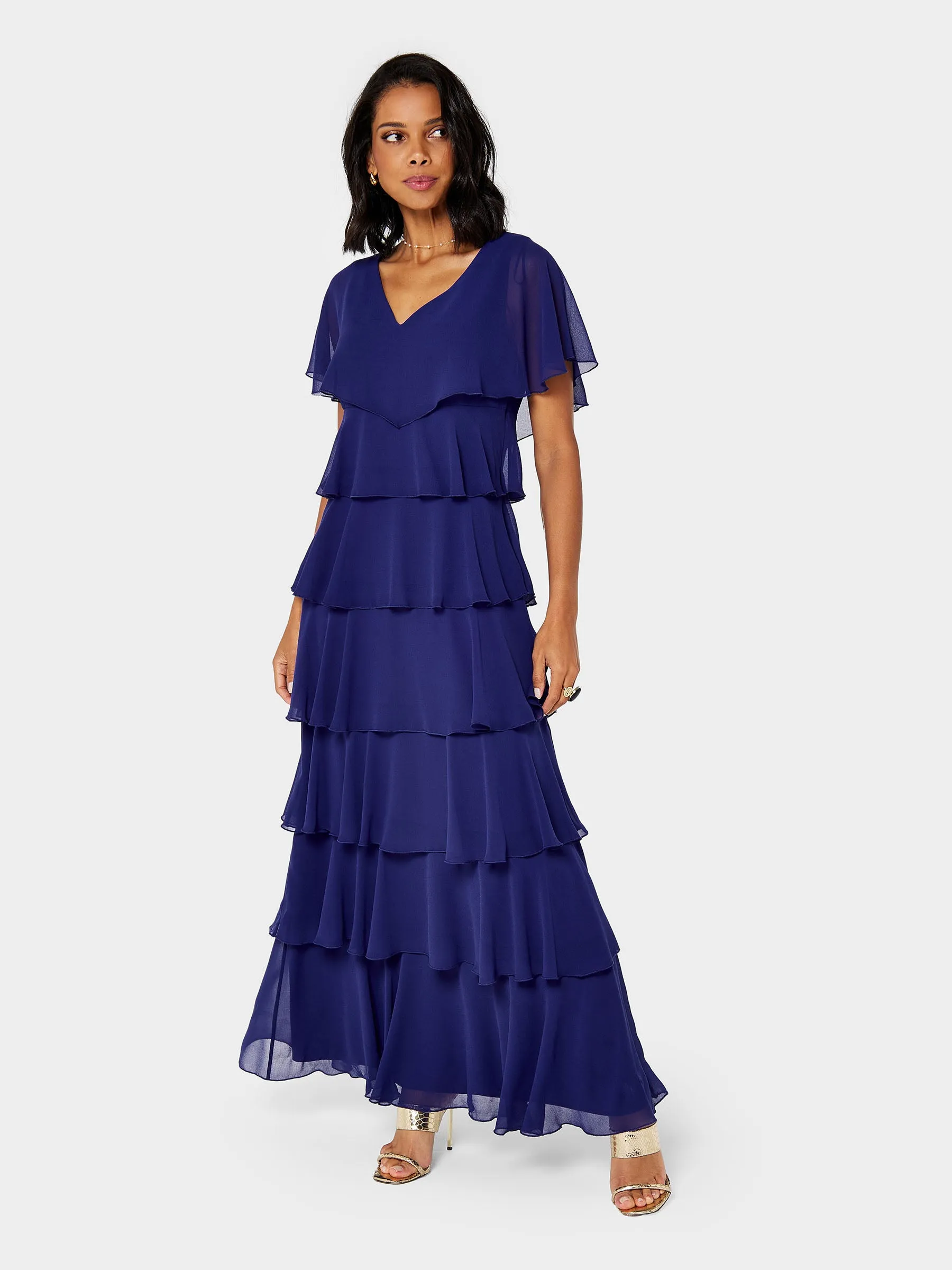 GWD Phoebe Tiered Chiffon Blue Maxi Dress sold by George W. Davies