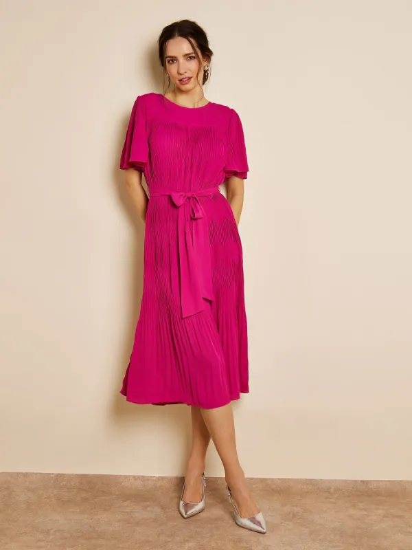 GWD Isla Pleated Chiffon Pink Midi Dress sold by George W. Davies