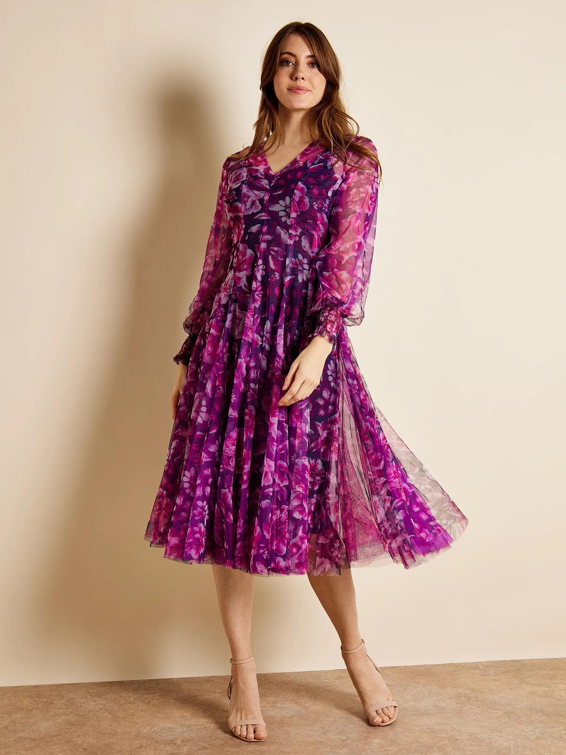 GWD Frances Floral Print Mesh Midi Dress sold by George W. Davies