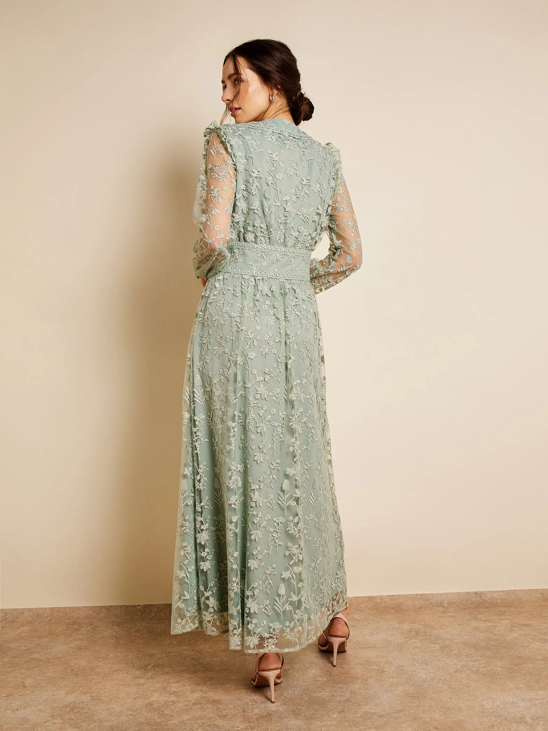 GWD Alouise Embroidered Mesh Mint Green Maxi Dress sold by George W. Davies product image thumbnail 3