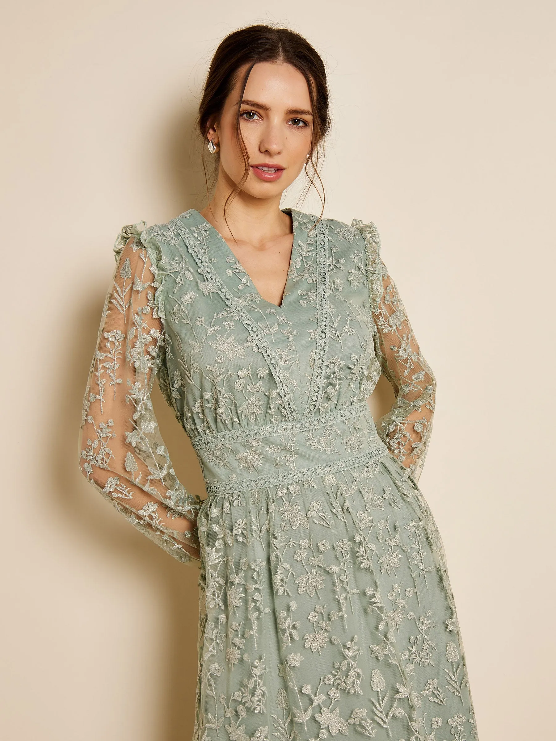 GWD Alouise Embroidered Mesh Mint Green Maxi Dress sold by George W. Davies product image thumbnail 2