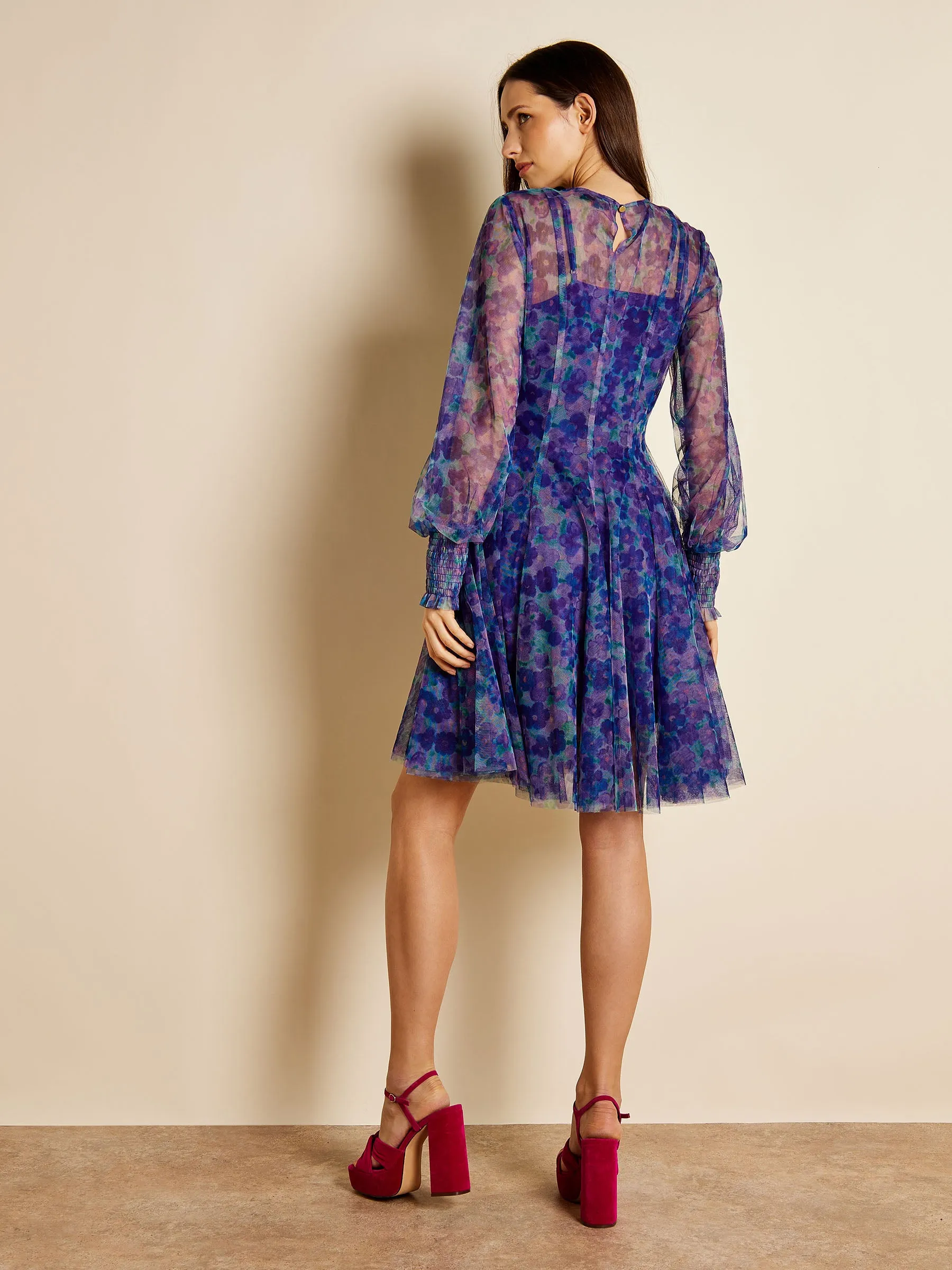GWD Ella Ashbee Floral Print Mesh Knee Length Dress sold by George W. Davies product image thumbnail 3