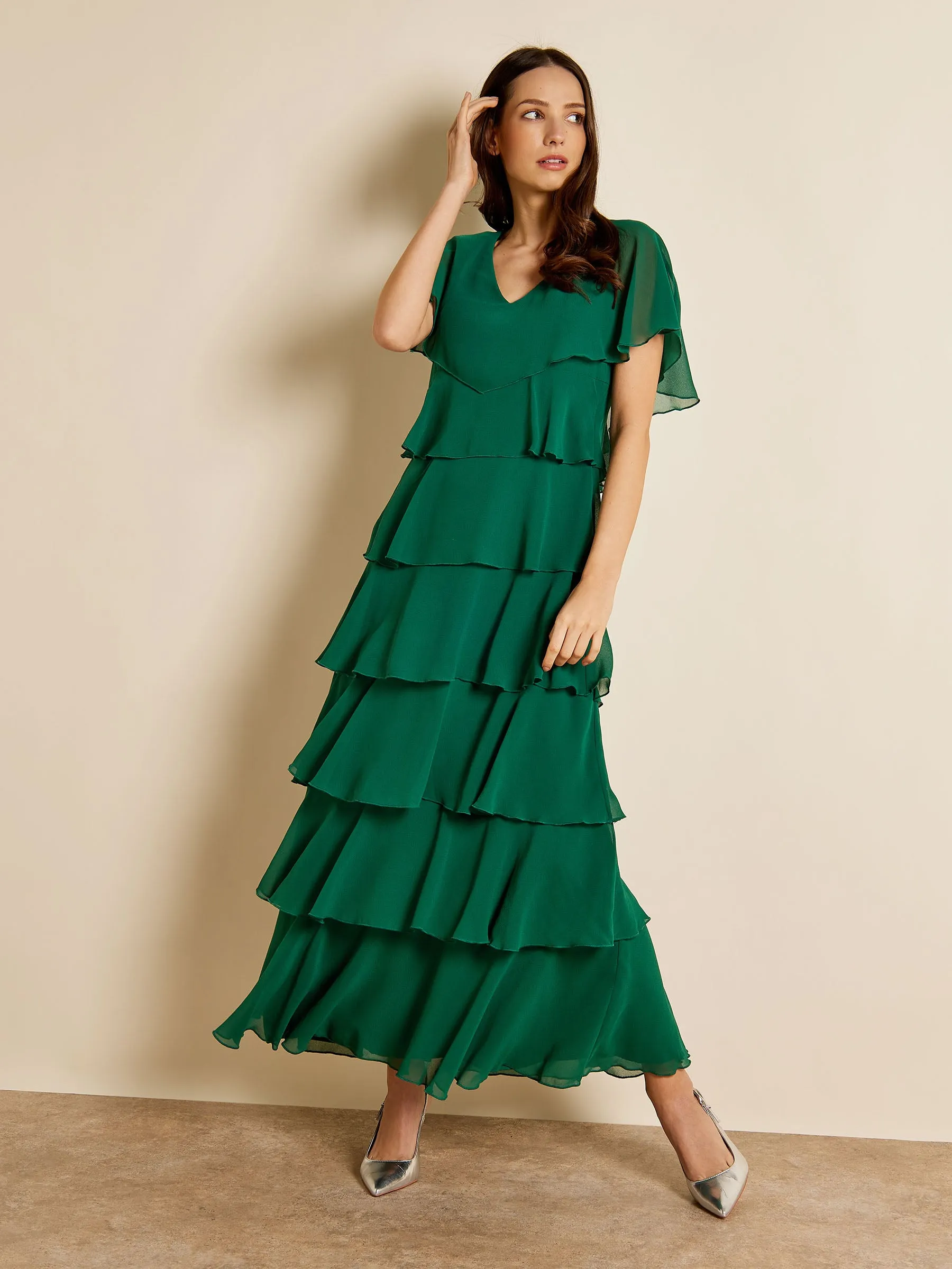 GWD Phoebe Tiered Chiffon Green Maxi Dress sold by George W. Davies product image thumbnail 2