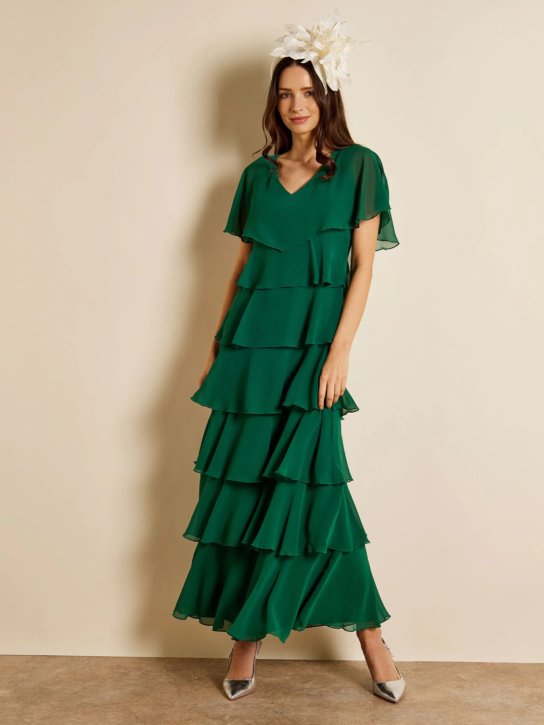 GWD Phoebe Tiered Chiffon Green Maxi Dress sold by George W. Davies product image thumbnail 5