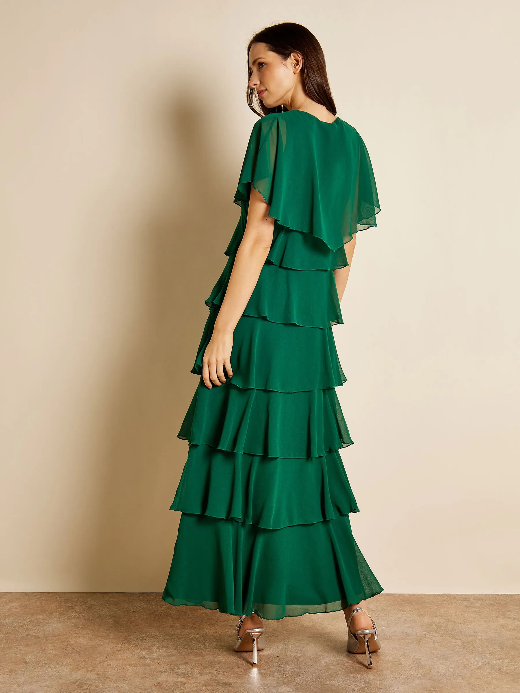 GWD Phoebe Tiered Chiffon Green Maxi Dress sold by George W. Davies product image thumbnail 4