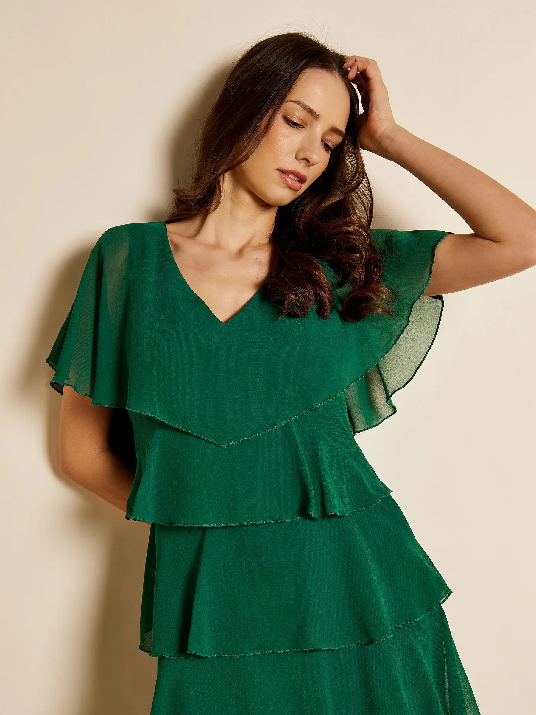 GWD Phoebe Tiered Chiffon Green Maxi Dress sold by George W. Davies product image thumbnail 3