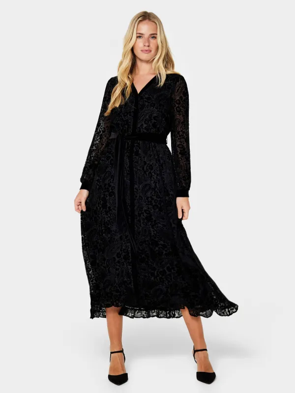 GWD Laurel Floral Devore Print Black Midi Dress sold by George W. Davies