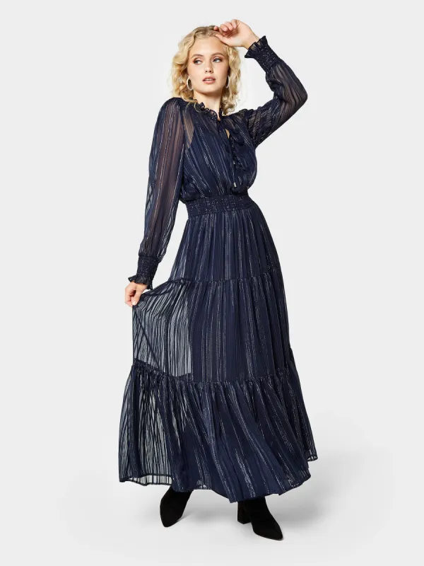 GWD Martine Metallic Stripe Navy Maxi Dress sold by George W. Davies