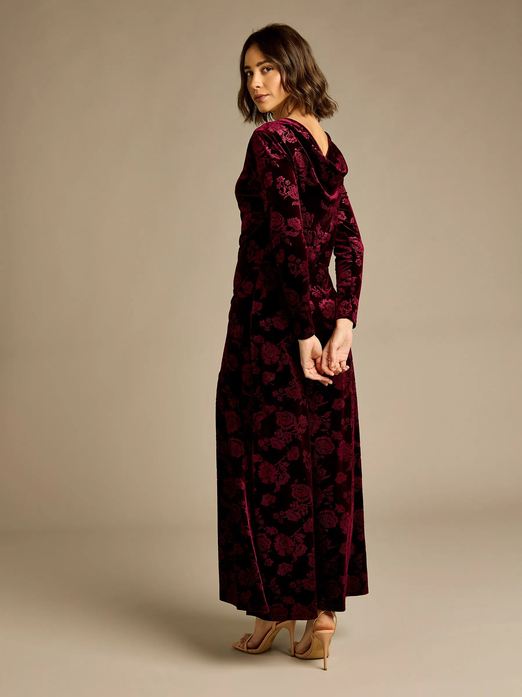 GWD Hilda Burgundy Floral Velvet Maxi Dress sold by George W. Davies
