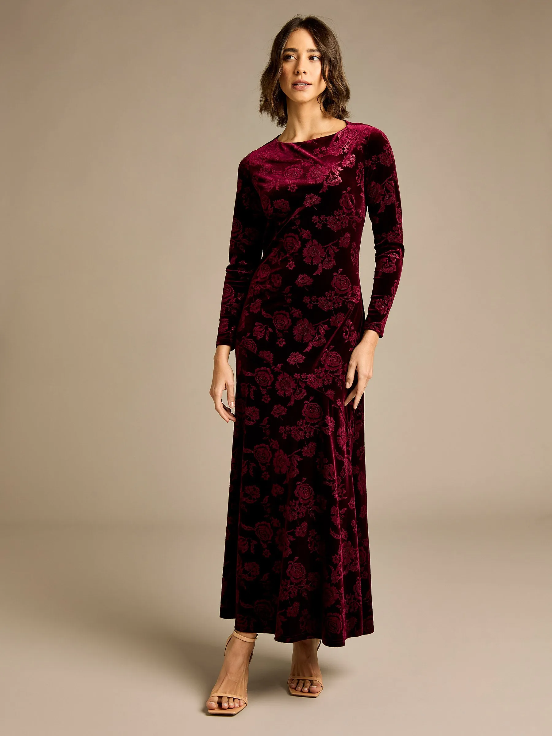 GWD Hilda Burgundy Floral Velvet Maxi Dress sold by George W. Davies product image thumbnail 2