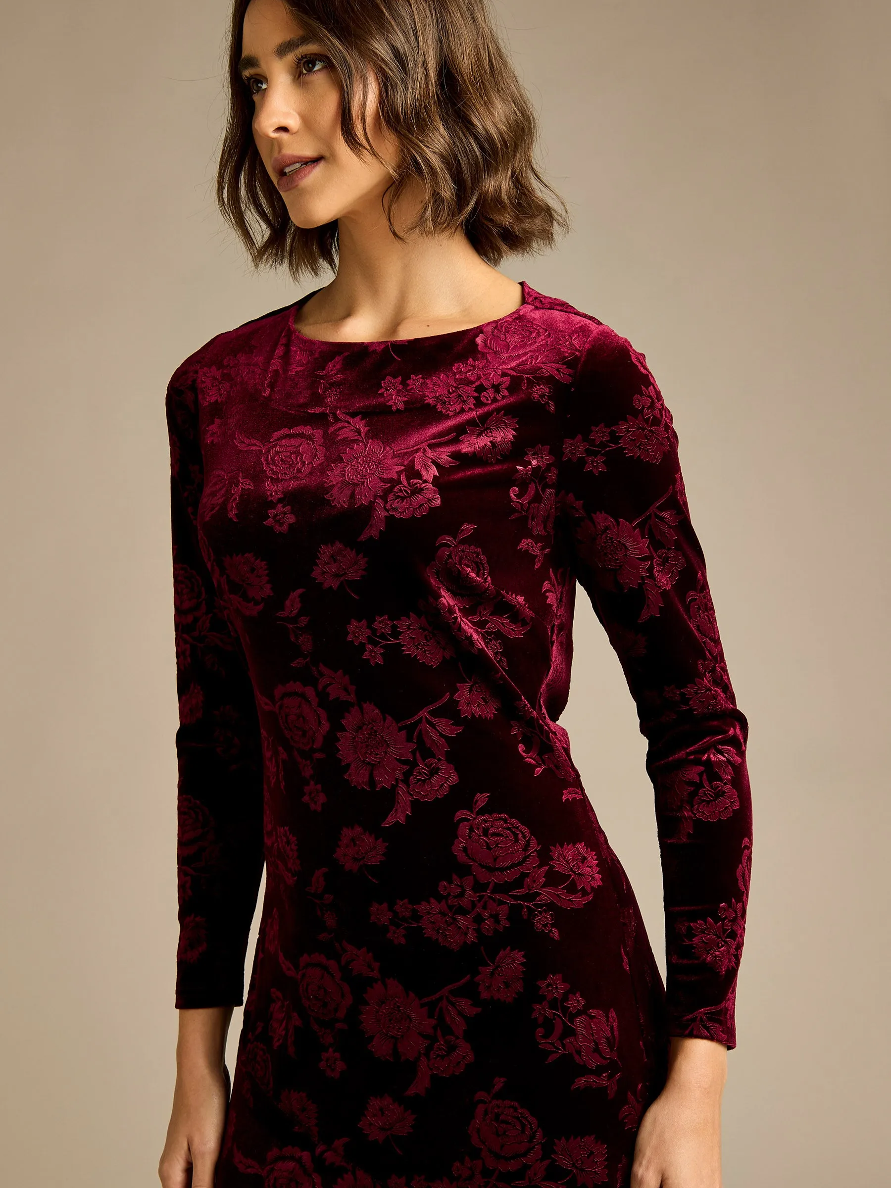 GWD Hilda Burgundy Floral Velvet Maxi Dress sold by George W. Davies product image thumbnail 3