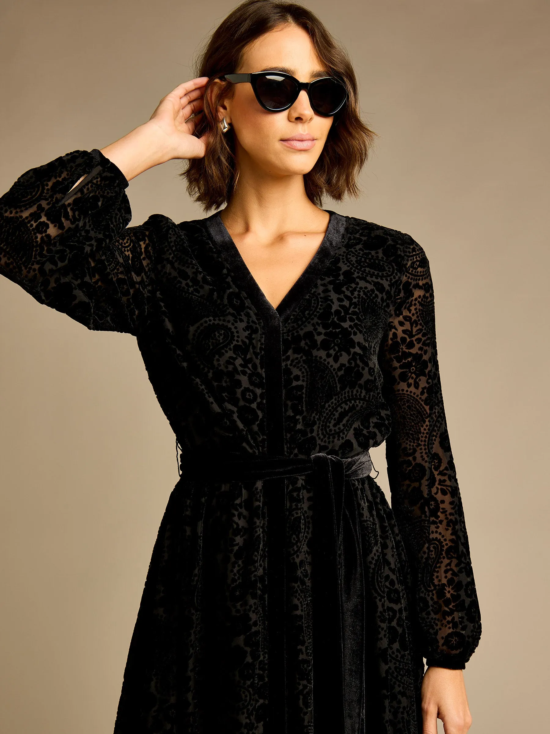 Laurel Black Devore Velvet Maxi Dress sold by George W. Davies product image thumbnail 2