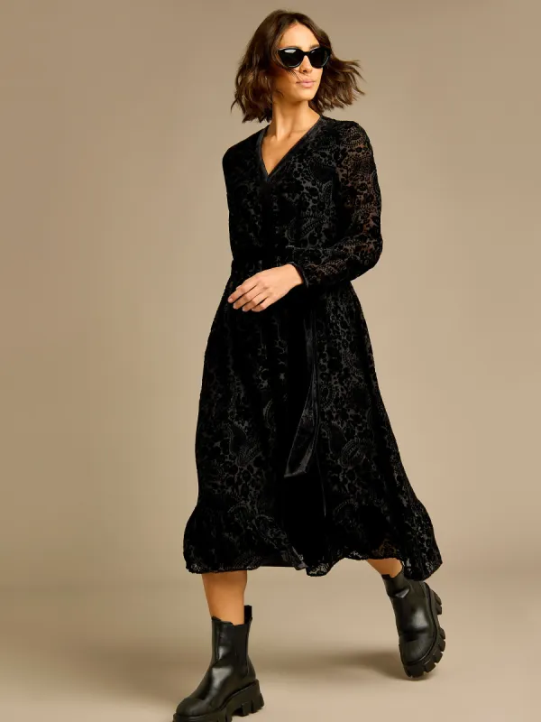 Laurel Black Devore Velvet Maxi Dress sold by George W. Davies