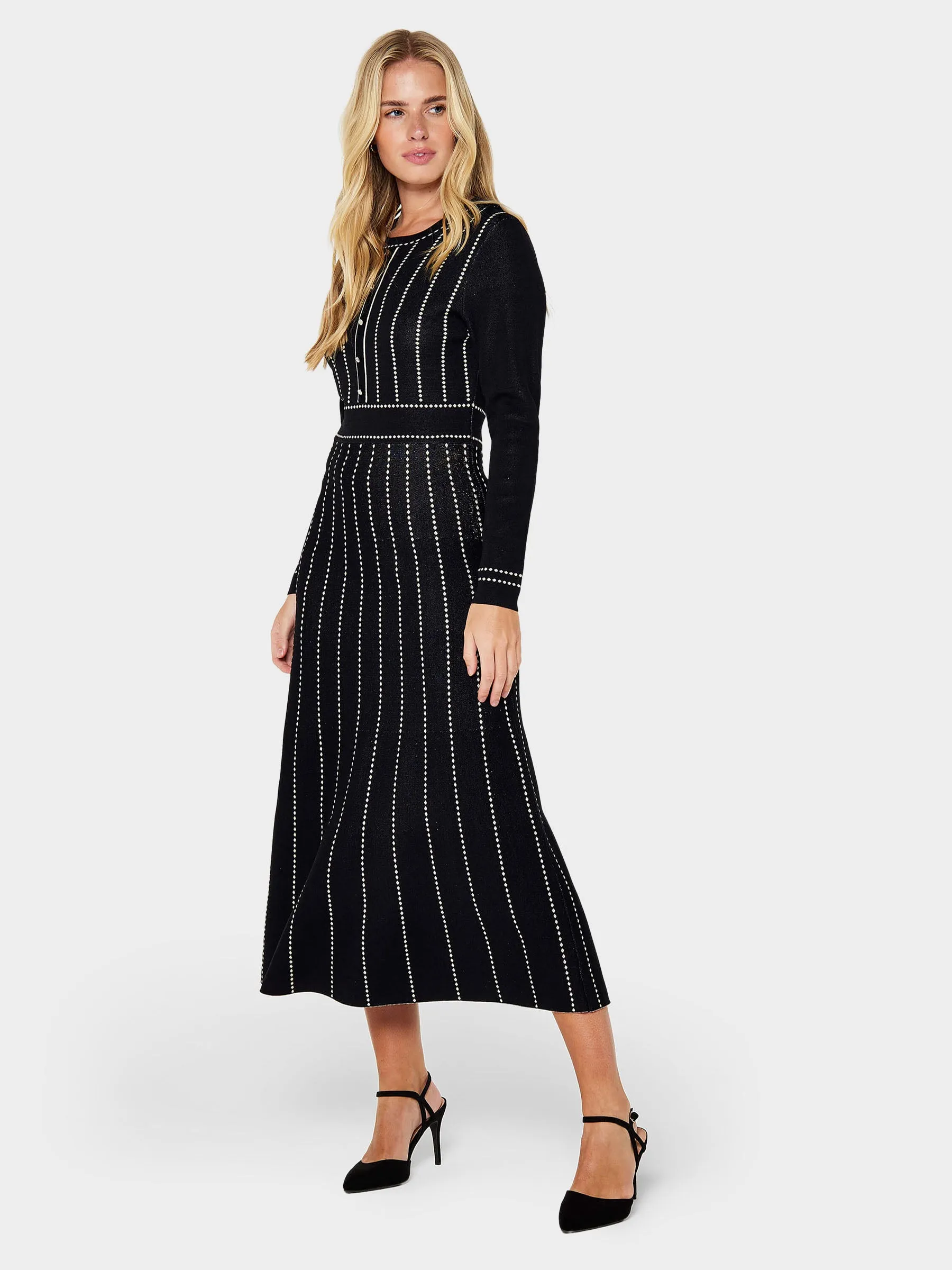 Bronwyn Striped Knitted Midi Dress sold by George W. Davies