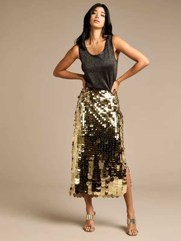 GWD Eloise Gold Sequin Skirt sold by George W. Davies
