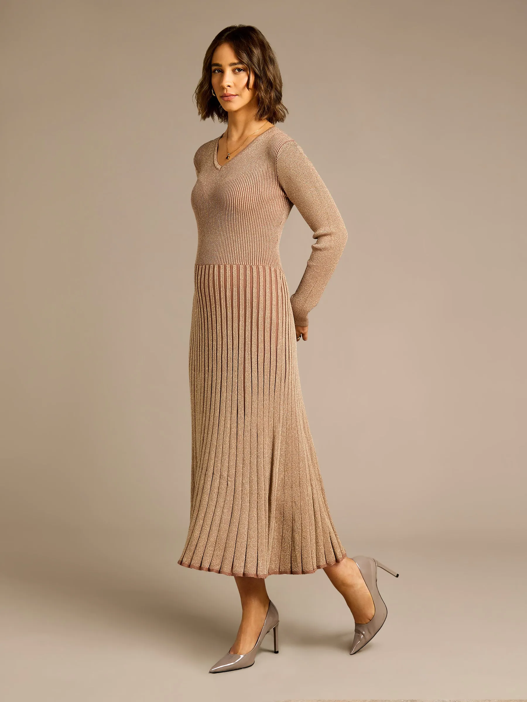 GWD Dolly Bronze Lurex Knitted Midi Dress sold by George W. Davies