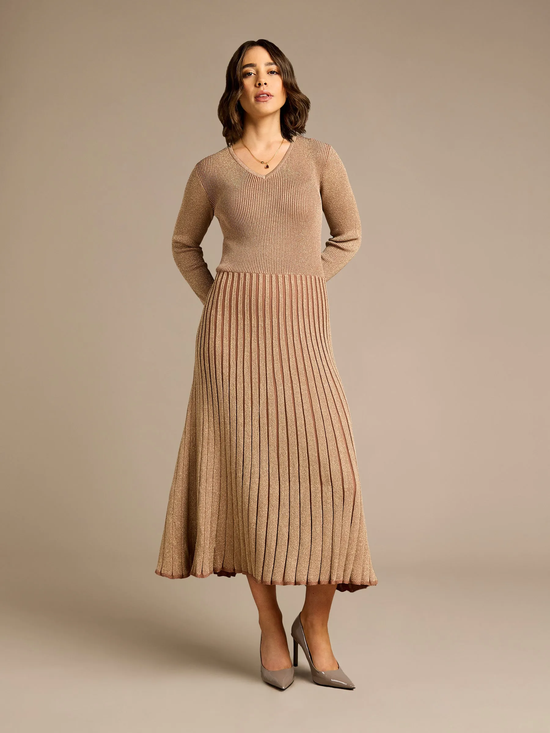 GWD Dolly Bronze Lurex Knitted Midi Dress sold by George W. Davies product image thumbnail 2