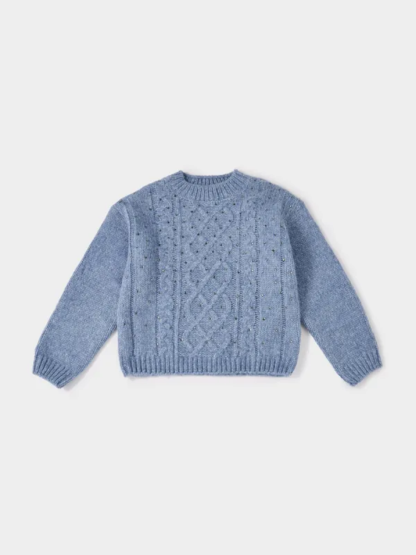 GWD Molly Cornflour Blue Cable Knit Diamanté Jumper sold by George W. Davies