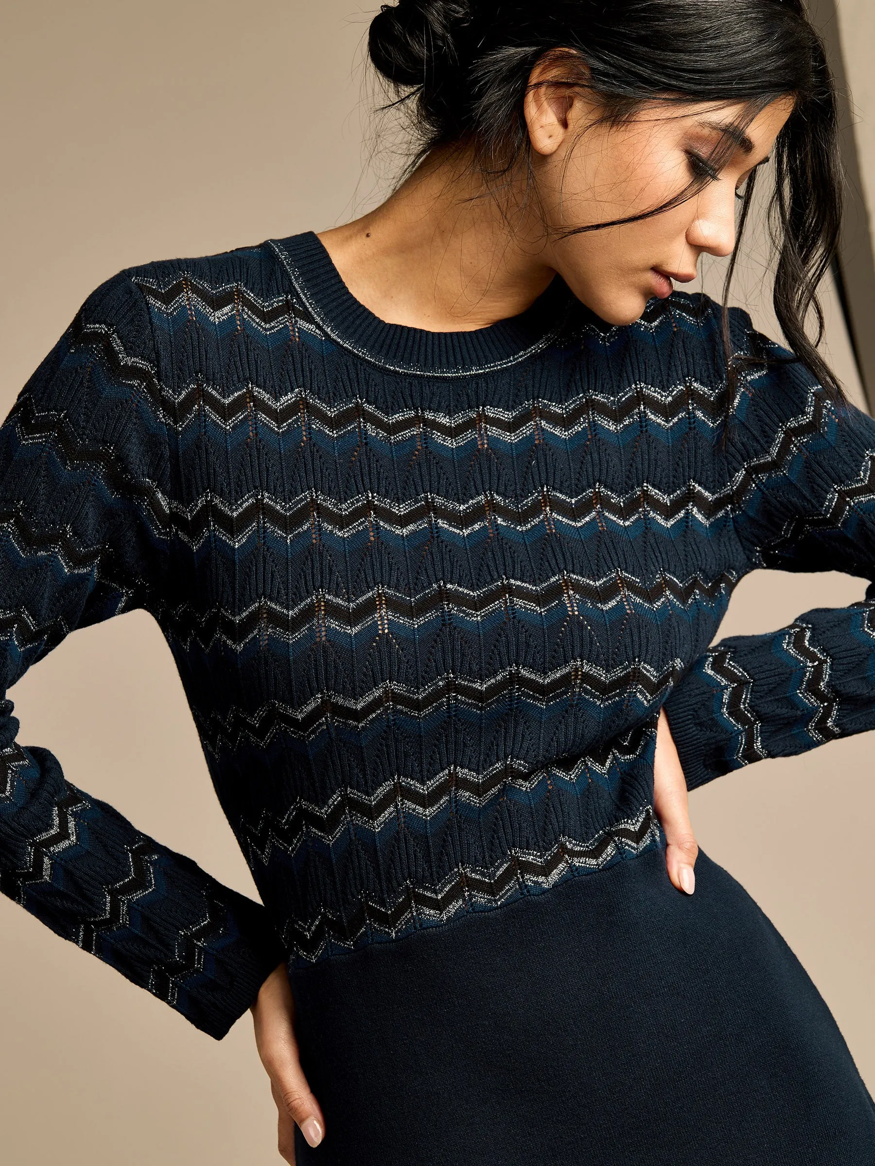 GWD Mia Navy Knitted Midi Dress sold by George W. Davies product image thumbnail 3