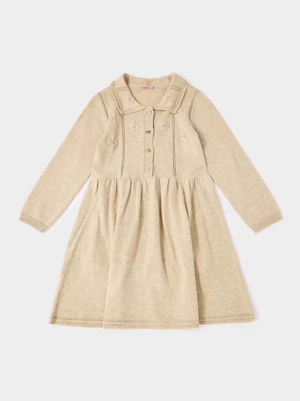 GWD Rita Beige Floral Hand Embroidered Knitted Dress sold by George W. Davies
