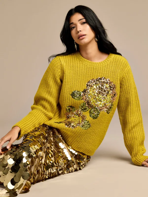Daisy Lime Sparkle Flower Jumper sold by George W. Davies