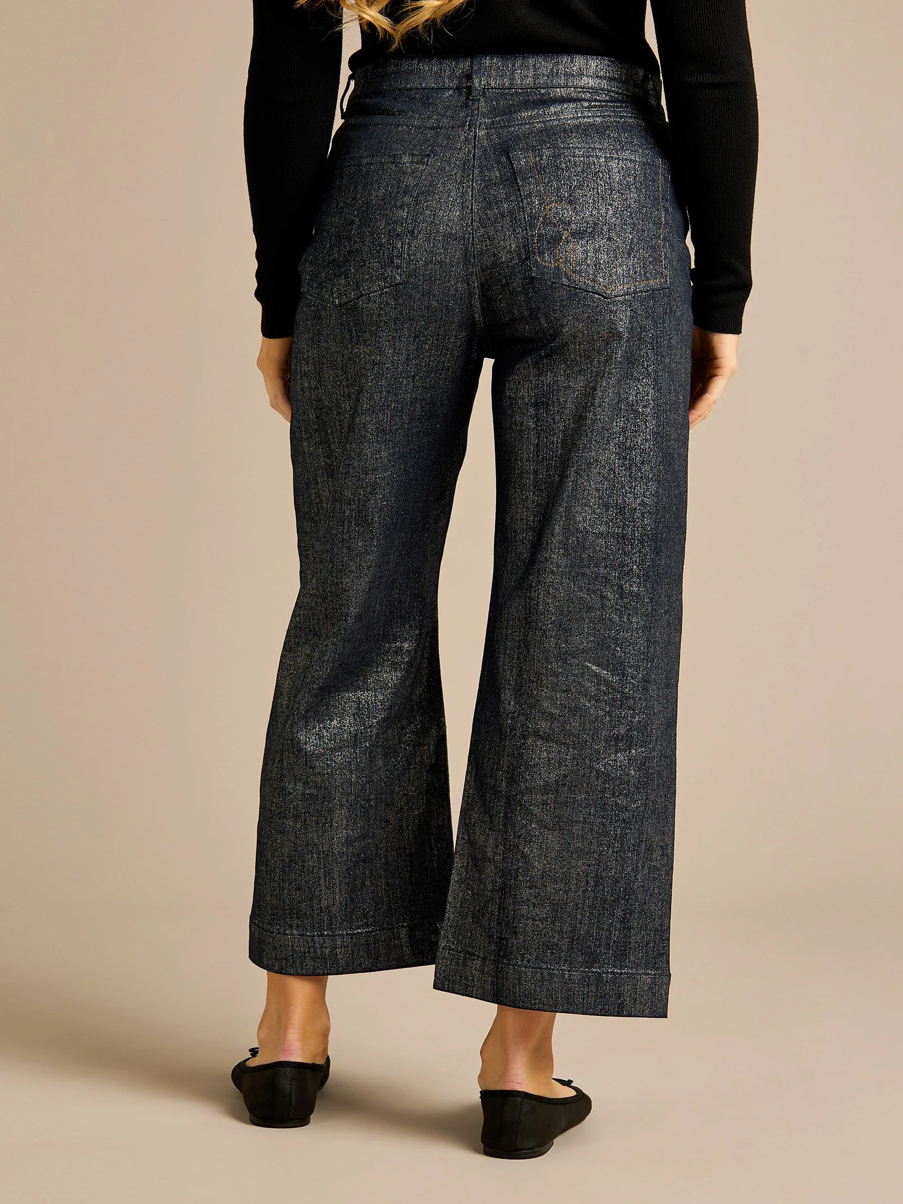 GWD Rydal Indigo Silver Foil Printed Wide Leg Denim Jean sold by George W. Davies product image thumbnail 5