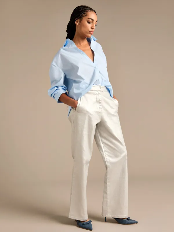 GWD Sparkle Pale Blue Poppy Woven Shirt made by George W. Davies