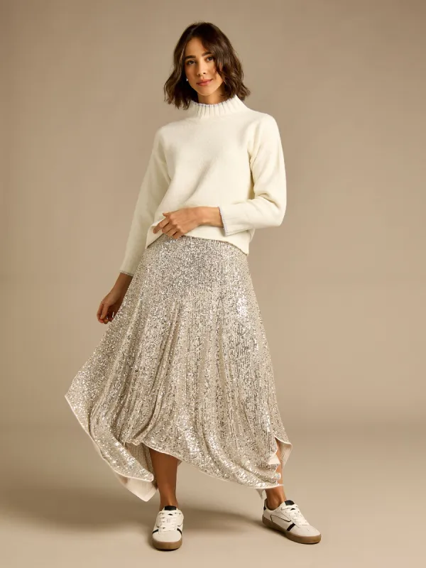 Jenna Silver Sequin Hanky Hem Skirt sold by George W. Davies
