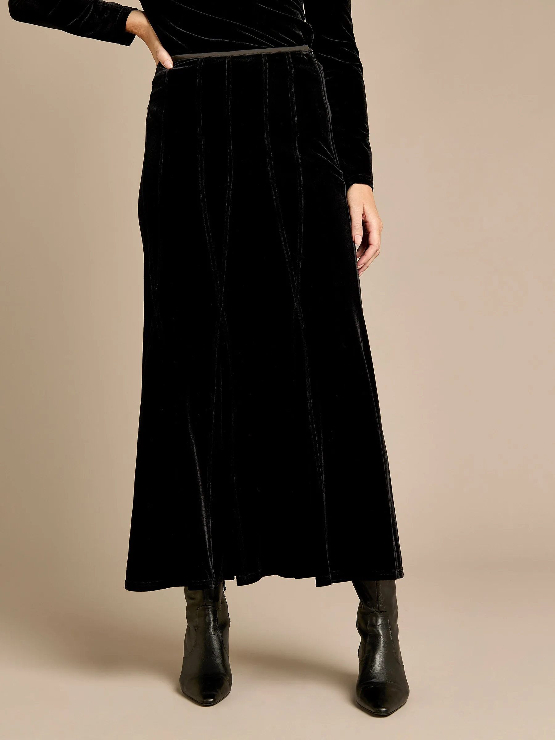 GWD Vienna Black Velvet Maxi Skirt sold by George W. Davies product image thumbnail 2