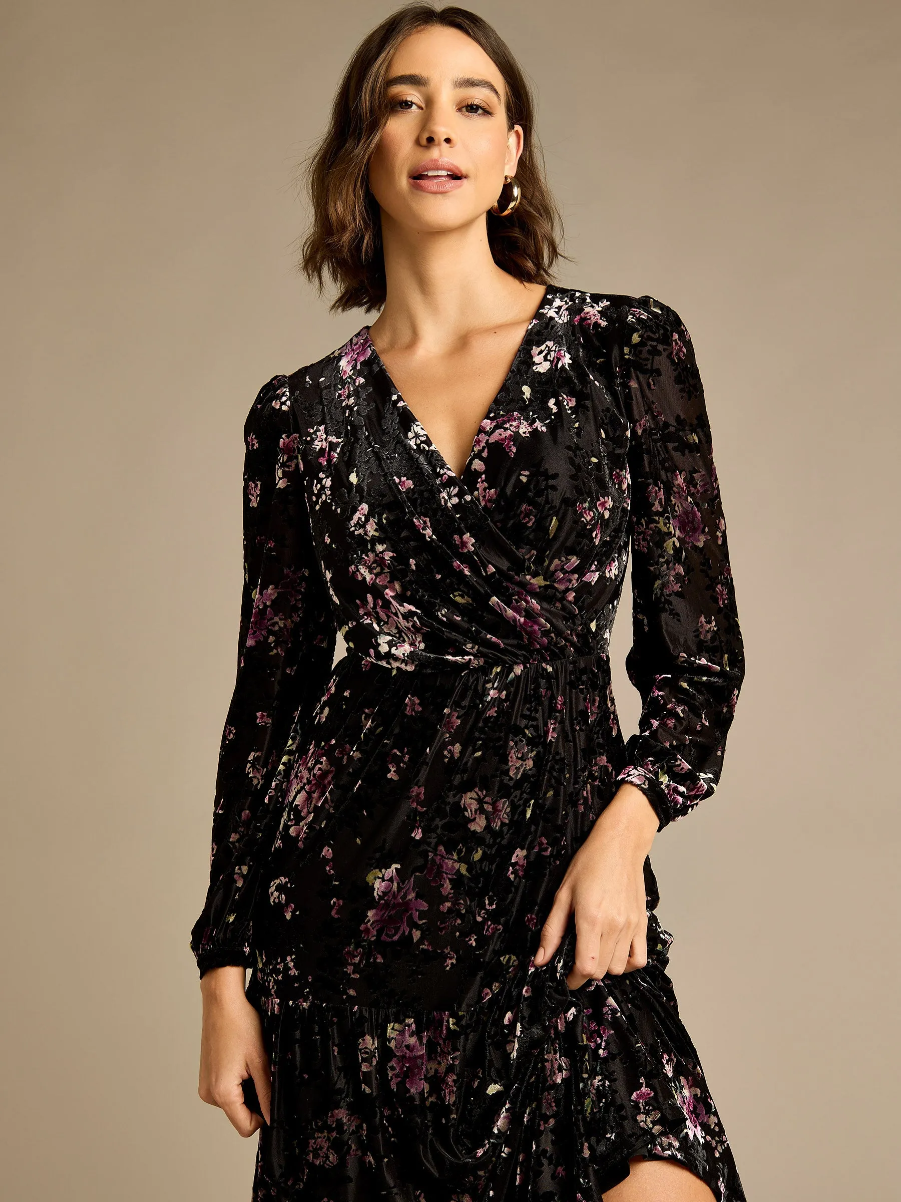 GWD Odell Black Printed Floral Devore Maxi Dress sold by George W. Davies product image thumbnail 3