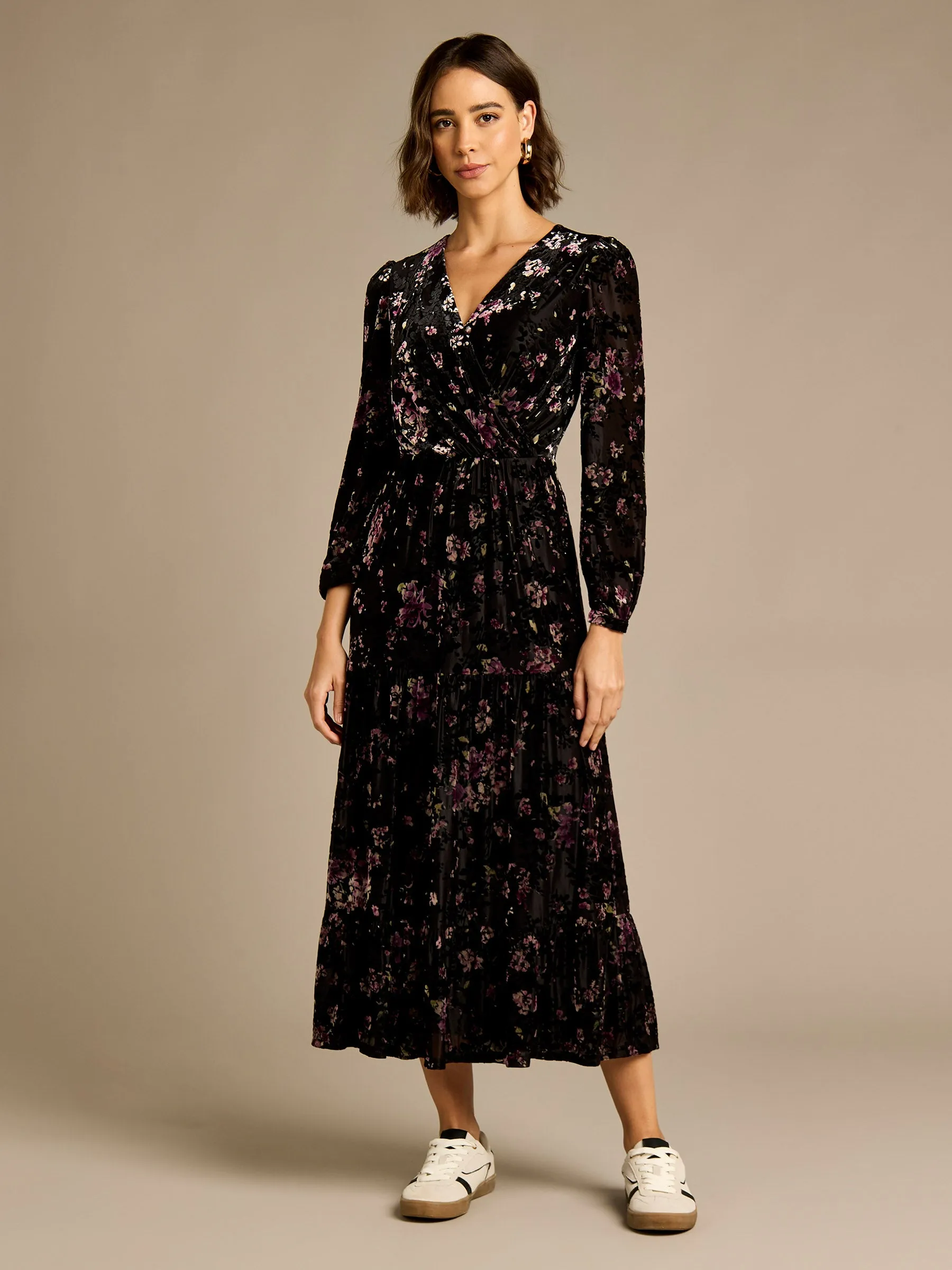 GWD Odell Black Printed Floral Devore Maxi Dress sold by George W. Davies product image thumbnail 2