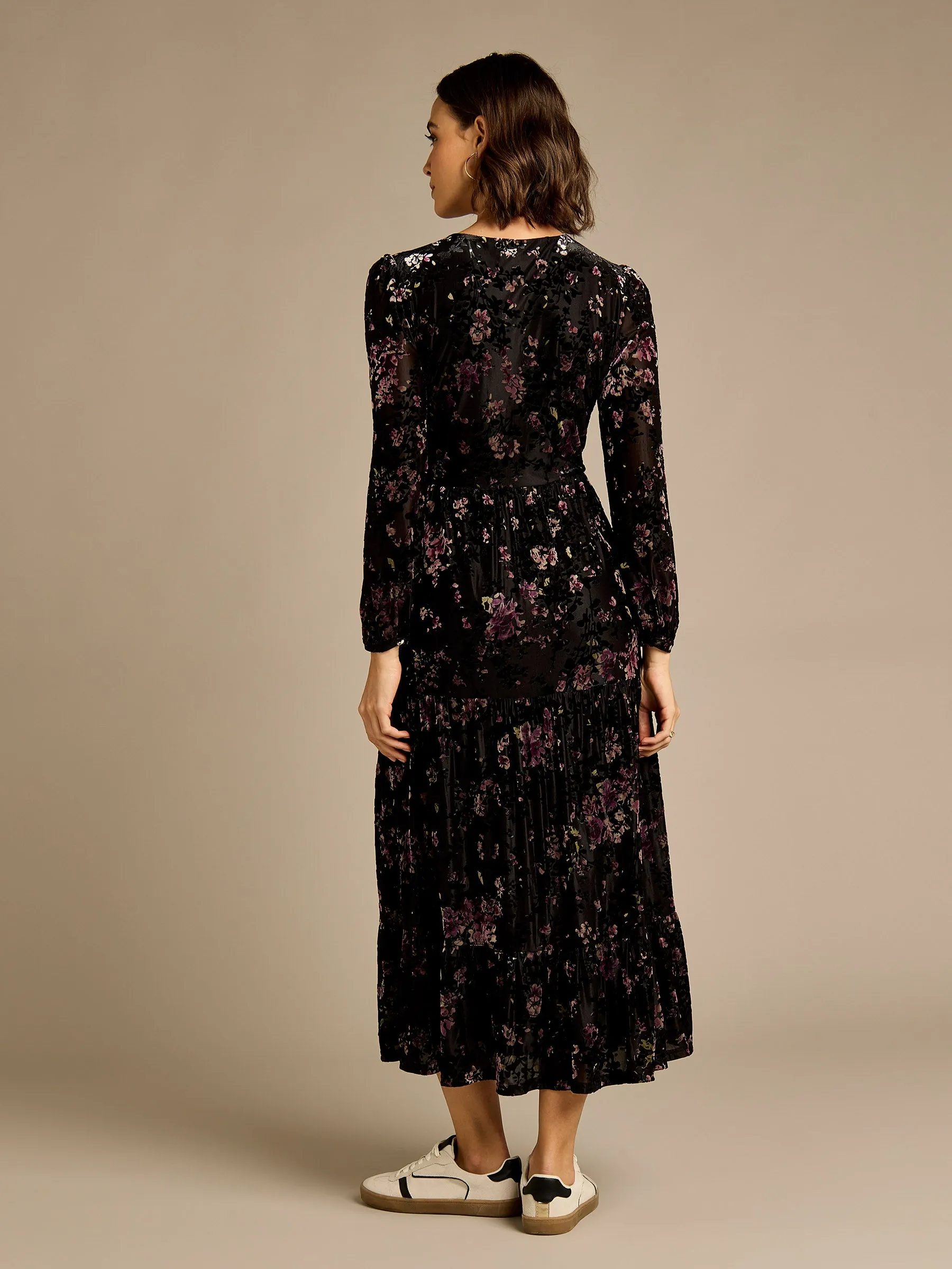 GWD Odell Black Printed Floral Devore Maxi Dress sold by George W. Davies product image thumbnail 4