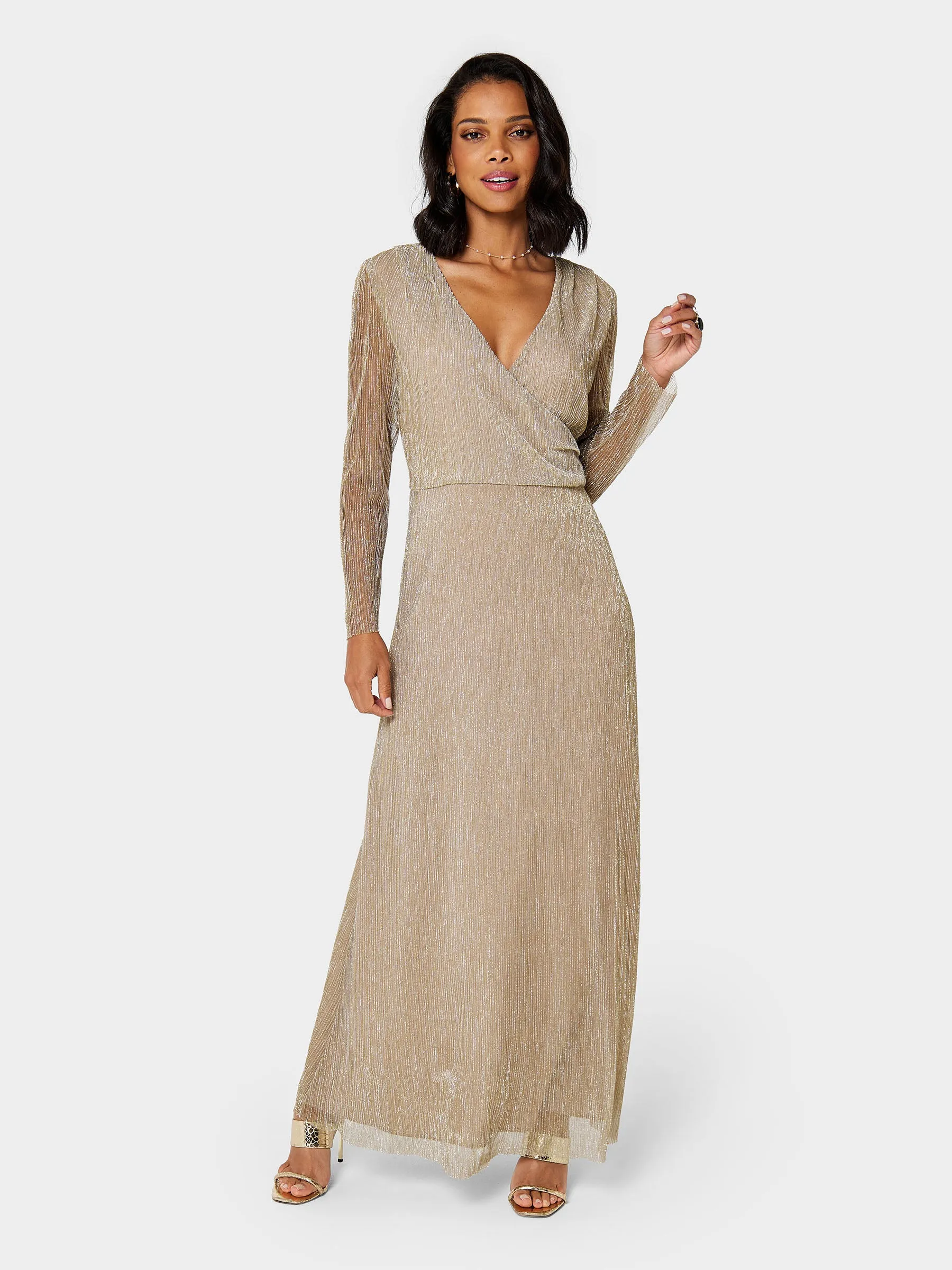 GWD Lauren Pleated Gold Maxi Dress sold by George W. Davies
