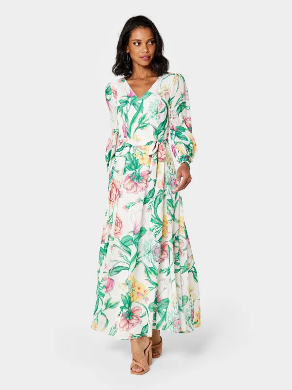 GWD Antonia Green Floral Print Chiffon Maxi Dress sold by George W. Davies