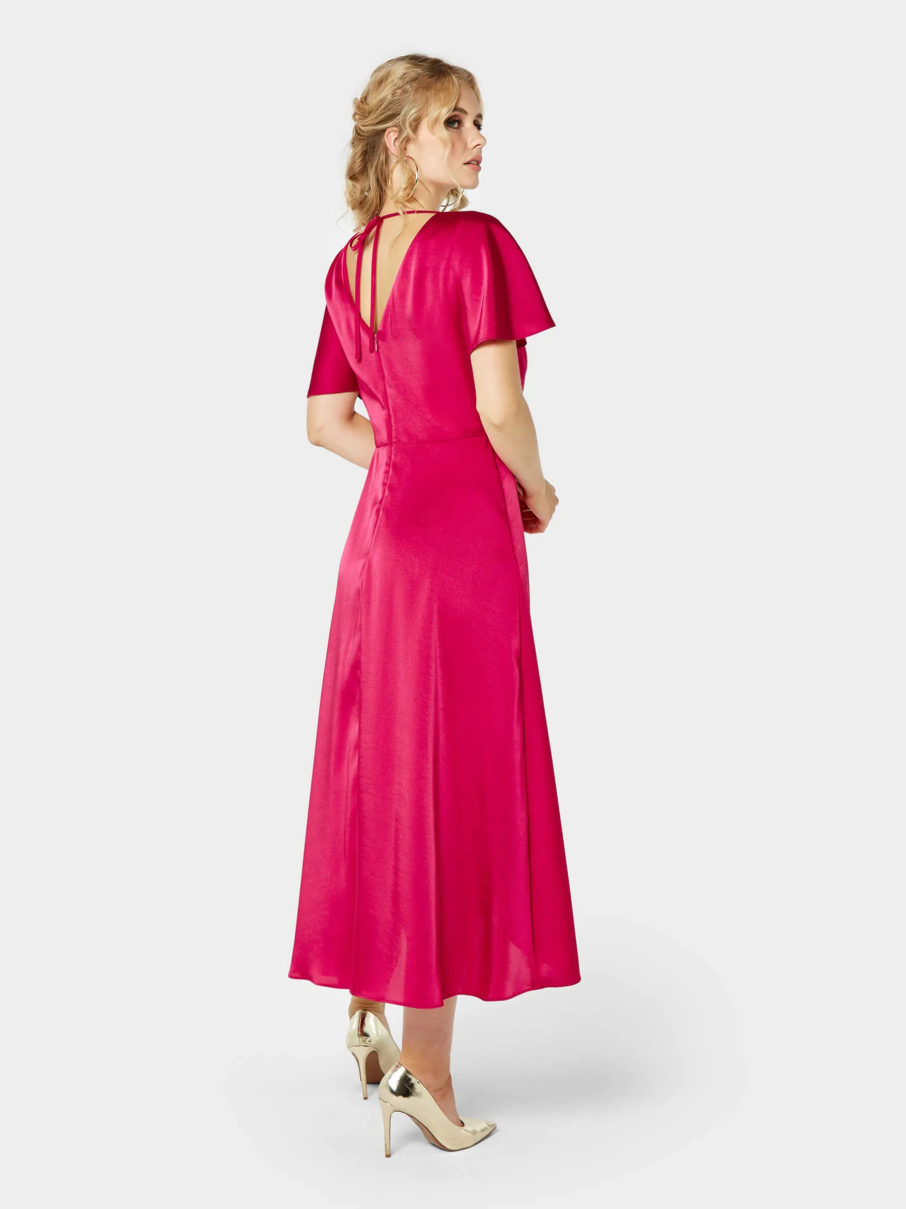GWD Mira Pleated Satin Pink Midi Dress sold by George W. Davies product image thumbnail 3