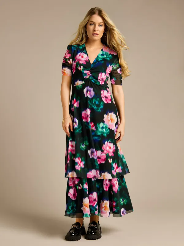GWD Anna Floral Print Mesh Maxi Dress sold by George W. Davies