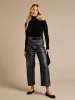 Anna Knit Black Turtle Neck Jumper & Rydal Indigo Silver Foil Printed Wide Leg Denim Jean sold by George W. Davies