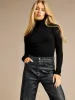Anna Knit Black Turtle Neck Jumper & Rydal Indigo Silver Foil Printed Wide Leg Denim Jean sold by George W. Davies