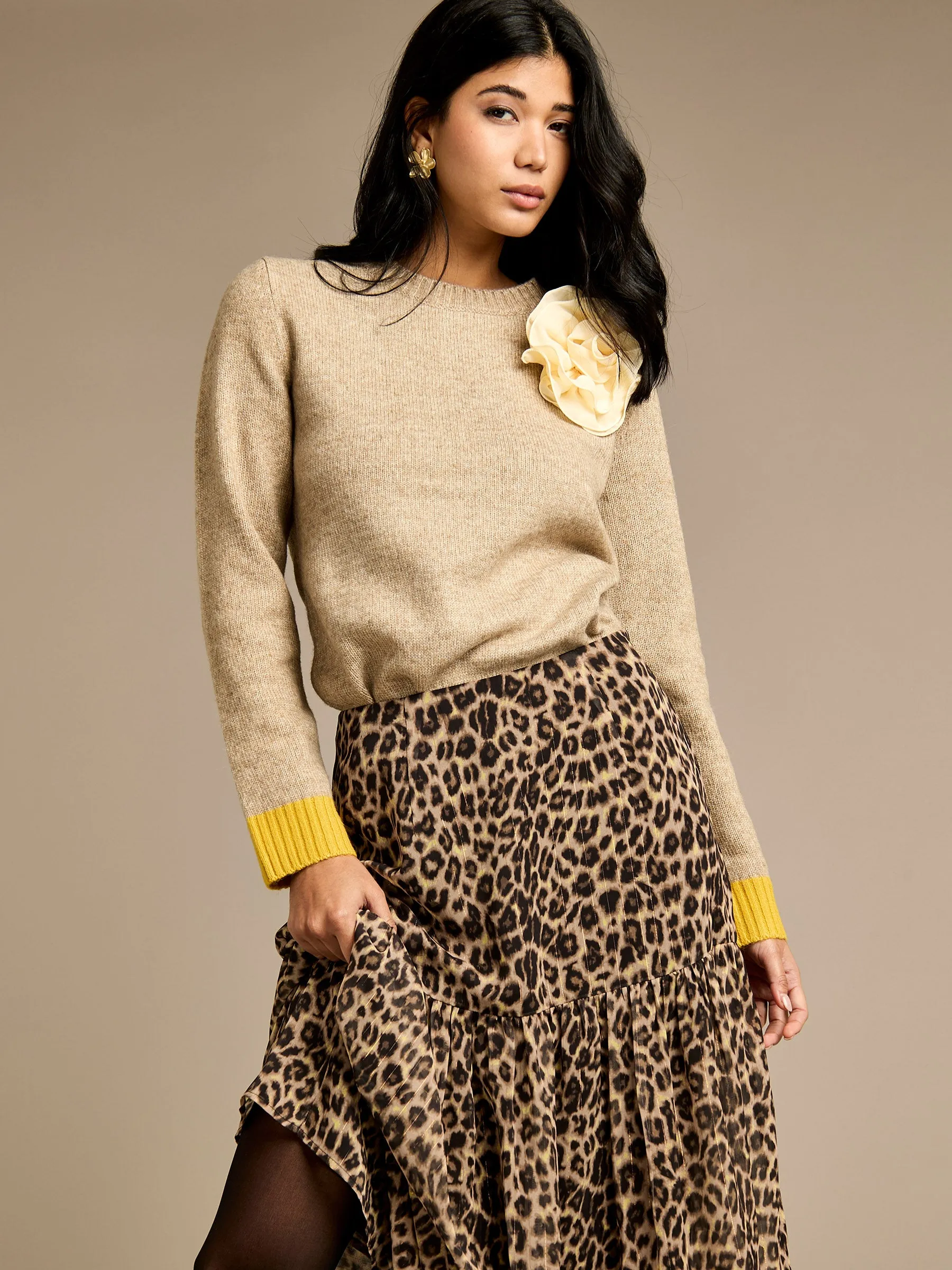 Neave Brown Knit Corsage Jumper & Meril Leopard Print Skirt Outfit sold by George W. Davies product image thumbnail 5