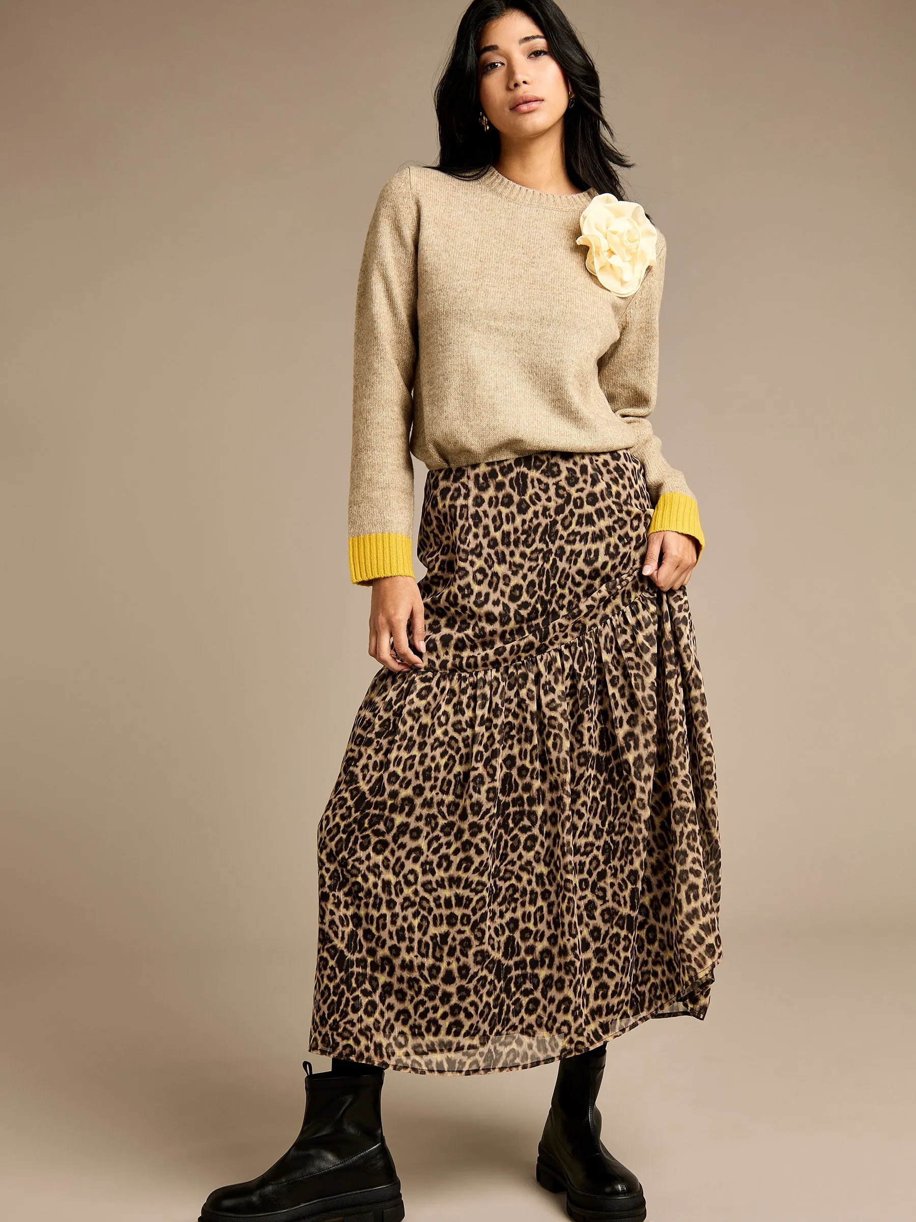 Neave Brown Knit Corsage Jumper & Meril Leopard Print Skirt Outfit sold by George W. Davies product image thumbnail 2