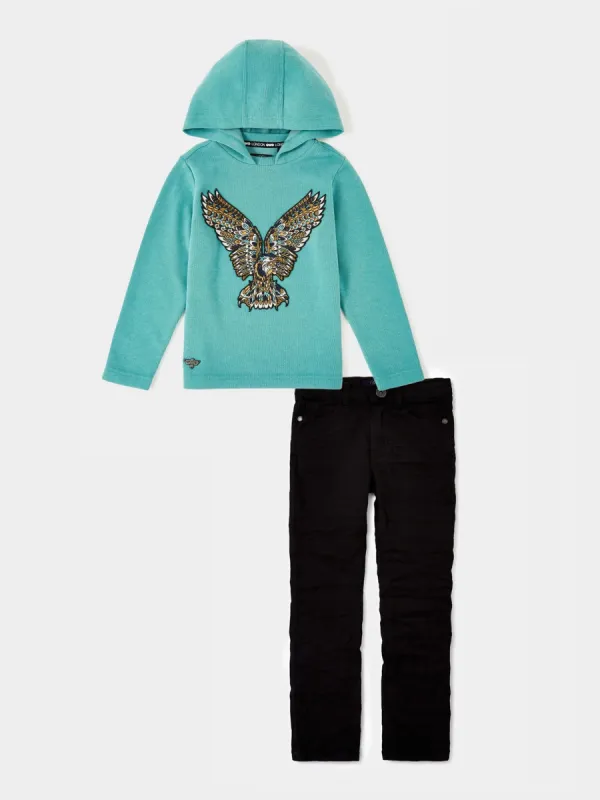 Knitted Hooded Jumper & London Skinny Jean Outfit sold by George W. Davies