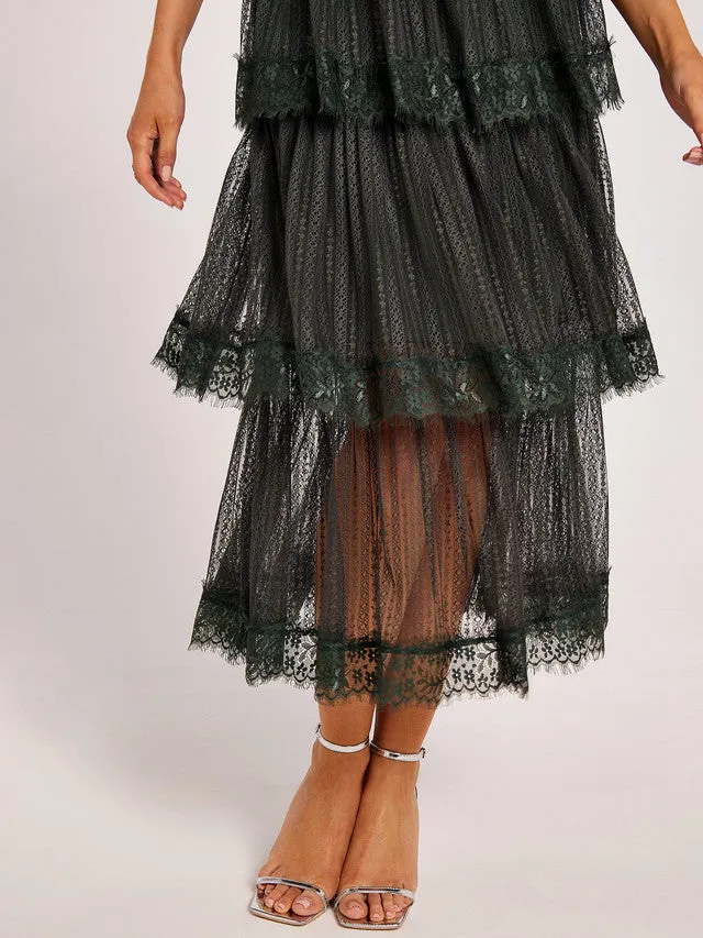 GWD Ariella Green Maxi Lace V-Neck Tiered Dress sold by George W. Davies product image thumbnail 3