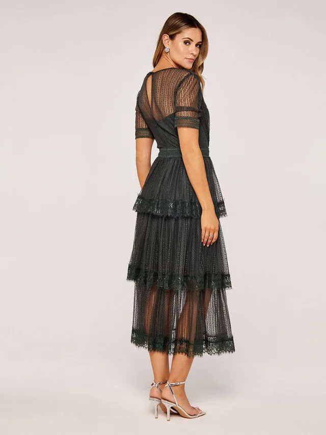 GWD Ariella Green Maxi Lace V-Neck Tiered Dress sold by George W. Davies product image thumbnail 4