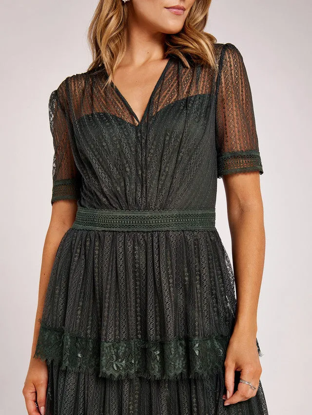GWD Ariella Green Maxi Lace V-Neck Tiered Dress sold by George W. Davies product image thumbnail 2