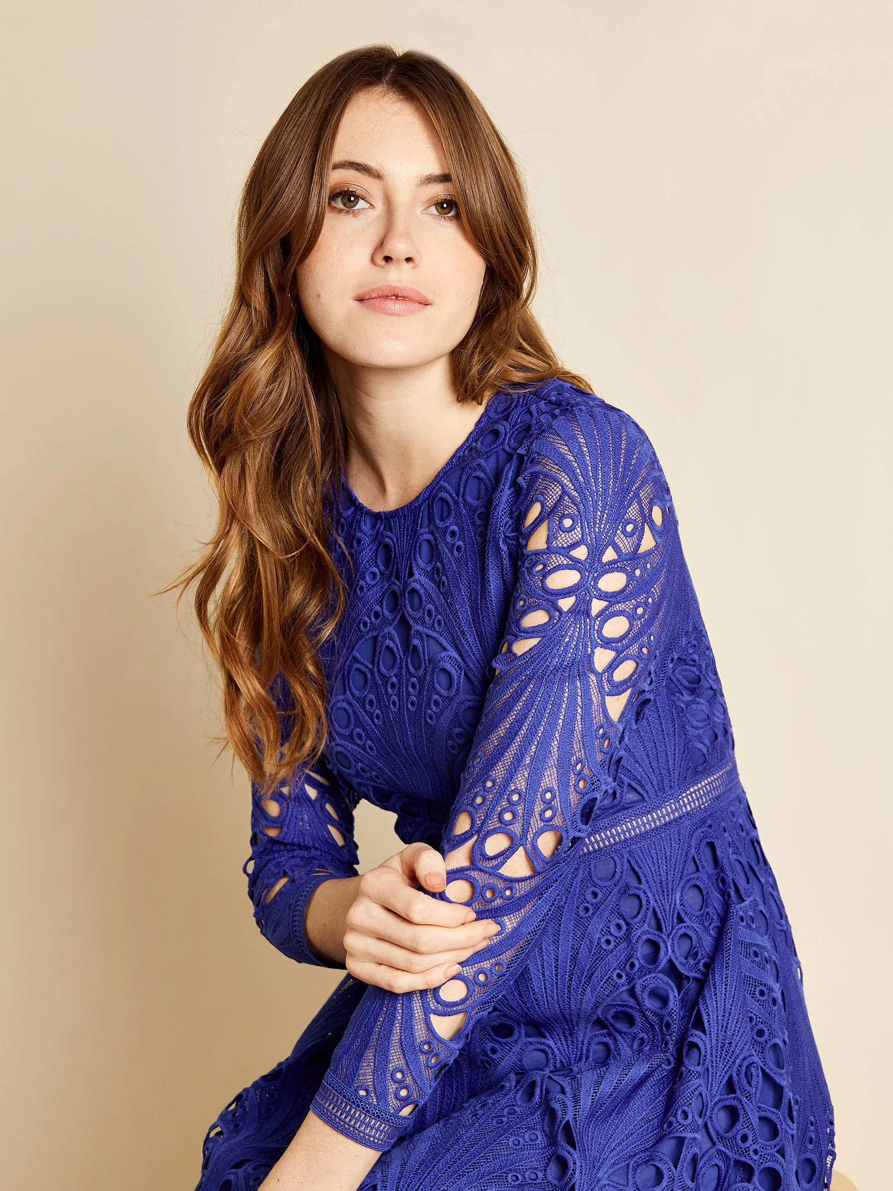 GWD Sheleigh Lace Cobalt Blue Knee Length Dress sold by George W. Davies product image thumbnail 4