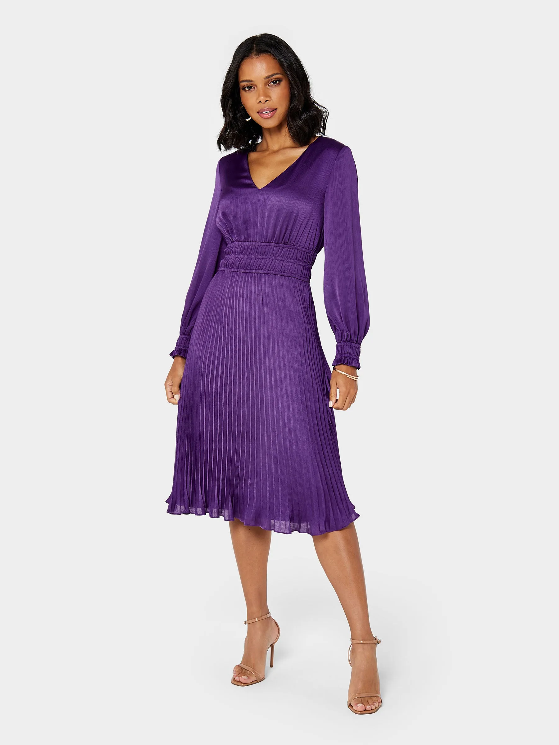 GWD Petal Glossy Satin Knee Length Purple Dress sold by George W. Davies