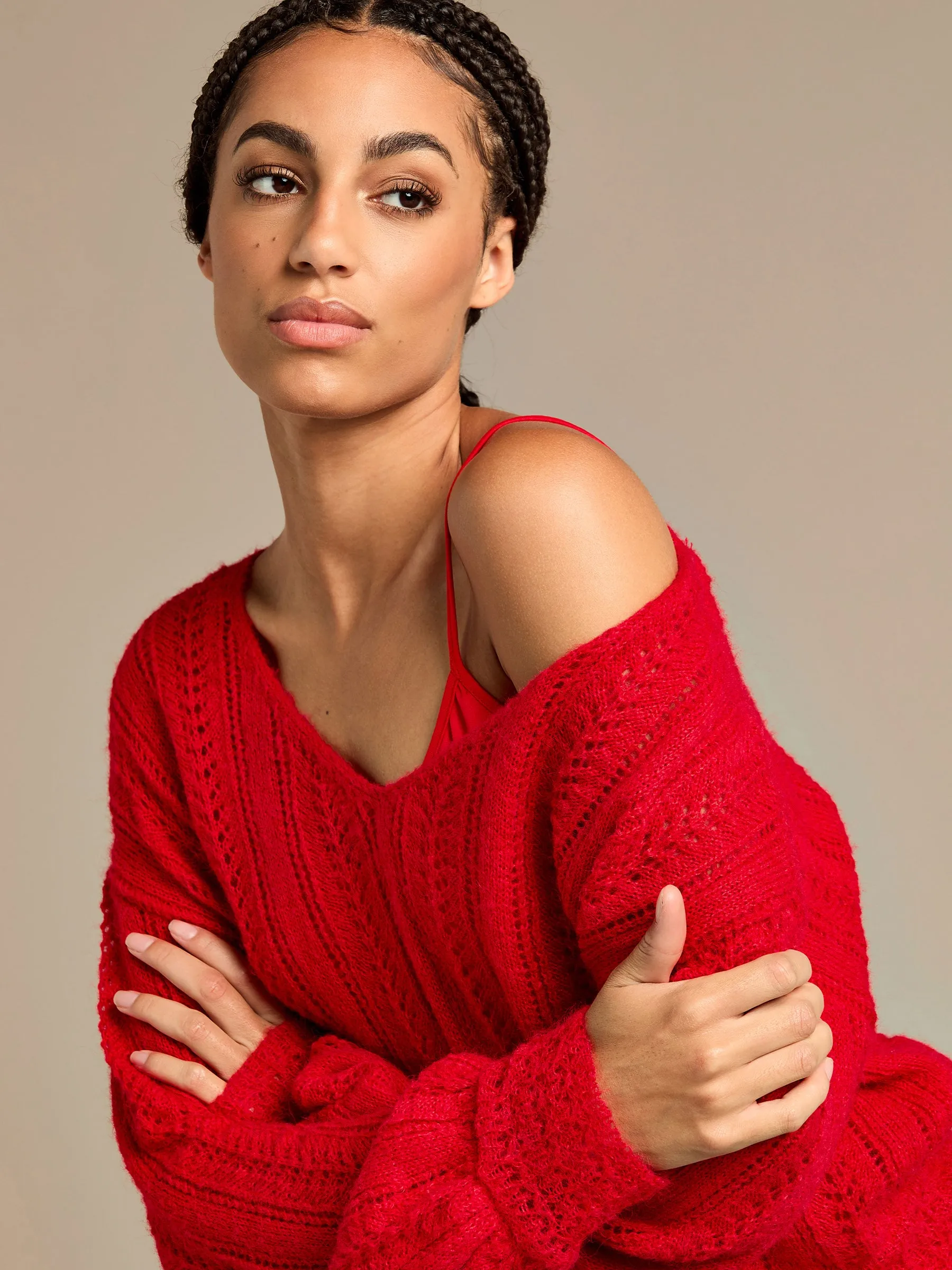 Arla-Bailey Red Knitted Top and Dixie Indigo Straight Leg Jean Outfit sold by George W. Davies product image thumbnail 2