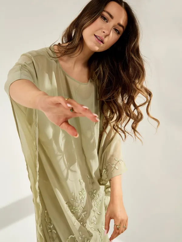 GWD Diane Floral Embellished Midi Dress in Mint made by George W. Davies